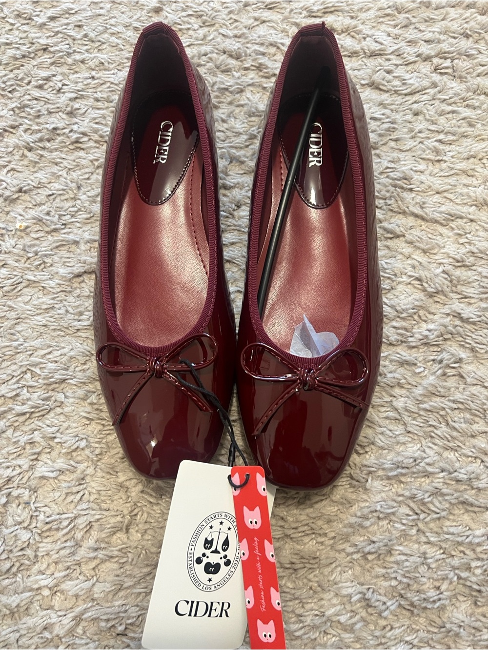 Cider Women's Patent Ballet Flats in Deep Burgundy